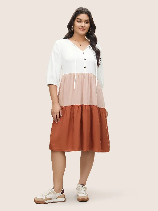 Midi dresses with keyhole backs for a flirty and unexpected detail Colorblock Contrast Patchwork Tie Neck Dress Midi dresses with keyhole backs for a flirty and unexpected detail Colorblock Contrast Patchwork Tie Neck Dress