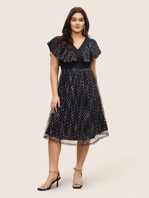 Maxi - inspired midi dresses with flowing fabrics for a beachy vibe Sequin Patchwork Pocket Flutter Cap Sleeve Dress Maxi - inspired midi dresses with flowing fabrics for a beachy vibe Sequin Patchwork Pocket Flutter Cap Sleeve Dress