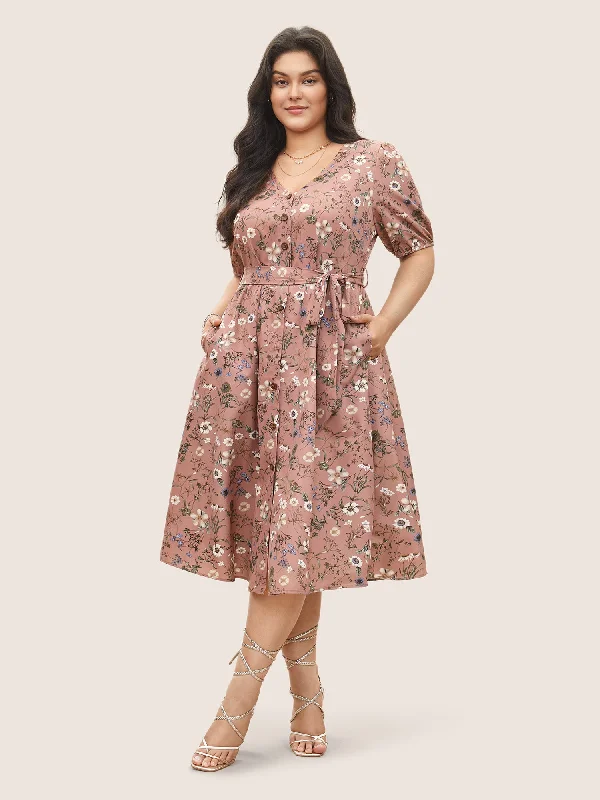 Midi dresses with metallic threads for a glamorous evening event Ditsy Floral Belted Lantern Sleeve Button Up Dress Midi dresses with metallic threads for a glamorous evening event Ditsy Floral Belted Lantern Sleeve Button Up Dress