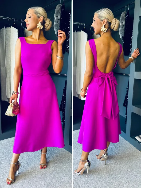 Midi dresses with ruched sleeves for a more fitted and stylish arm look Antoinette Bow Detail Midi Dress Orchid Midi dresses with ruched sleeves for a more fitted and stylish arm look Antoinette Bow Detail Midi Dress Orchid