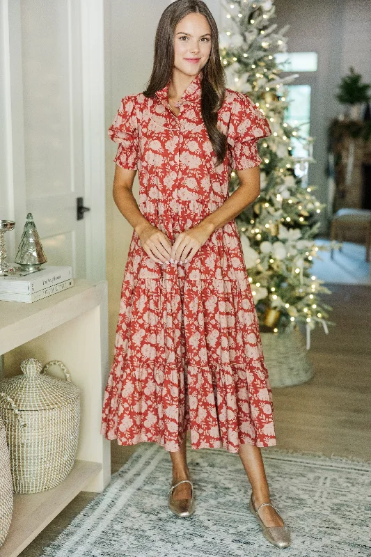Midi dresses with satin - finish fabrics for a luxurious feel Ready For It All Red Floral Midi Dress Midi dresses with satin - finish fabrics for a luxurious feel Ready For It All Red Floral Midi Dress