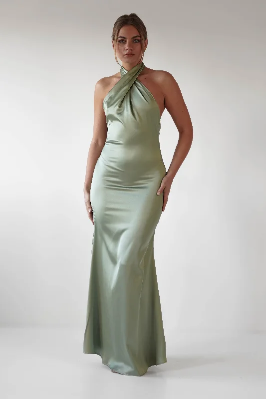 Sheath midi dresses with beaded embellishments for a formal occasion Kartia Halterneck Maxi Gown | Sage Sheath midi dresses with beaded embellishments for a formal occasion Kartia Halterneck Maxi Gown | Sage