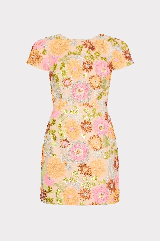 Denim mini dresses with distressed details Rowen Floral Blossom Sequins Dress