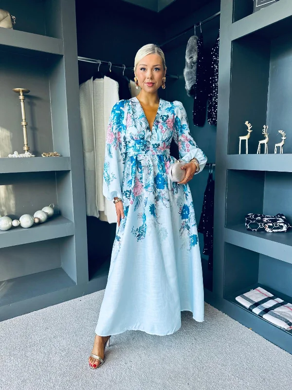 Midi dresses with denim fabric for a casual yet stylish day out Eden Floral Occasion Dress Blue Midi dresses with denim fabric for a casual yet stylish day out Eden Floral Occasion Dress Blue