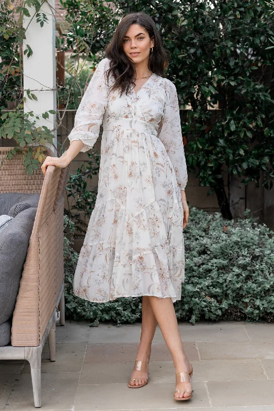 Midi dresses with denim fabric for a casual yet stylish day out Raven Midi Dress | Off White Floral Midi dresses with denim fabric for a casual yet stylish day out Raven Midi Dress | Off White Floral