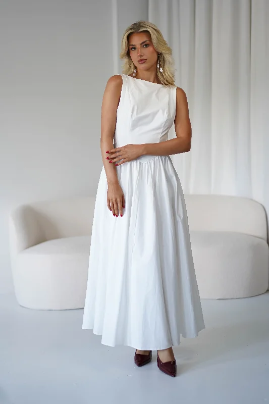 Midi dresses with off - the - shoulder necklines for a flirty look Lanelle Cotton Midaxi Dress | White Midi dresses with off - the - shoulder necklines for a flirty look Lanelle Cotton Midaxi Dress | White