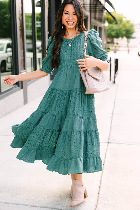 Midi dresses with geometric cutouts for a contemporary and edgy look Making Moves Spruce Green Eyelet Midi Dress Midi dresses with geometric cutouts for a contemporary and edgy look Making Moves Spruce Green Eyelet Midi Dress