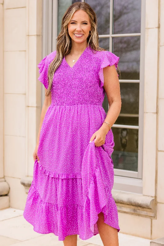 Midi dresses with patchwork patterns for a one - of - a - kind style Dreaming About You And Me Dress, Purple Midi dresses with patchwork patterns for a one - of - a - kind style Dreaming About You And Me Dress, Purple