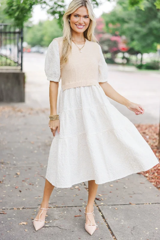 Midi dresses with button - down skirts for a unique and functional design Be Your Own Joy Camel Layered Midi Dress Midi dresses with button - down skirts for a unique and functional design Be Your Own Joy Camel Layered Midi Dress