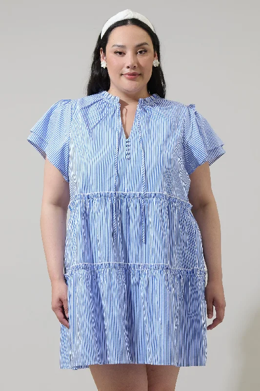 Mini dresses with criss - cross backs for a flirty look Sherah Striped Empire Tiered Mini Dress Curve Mini dresses with criss - cross backs for a flirty look Sherah Striped Empire Tiered Mini Dress Curve