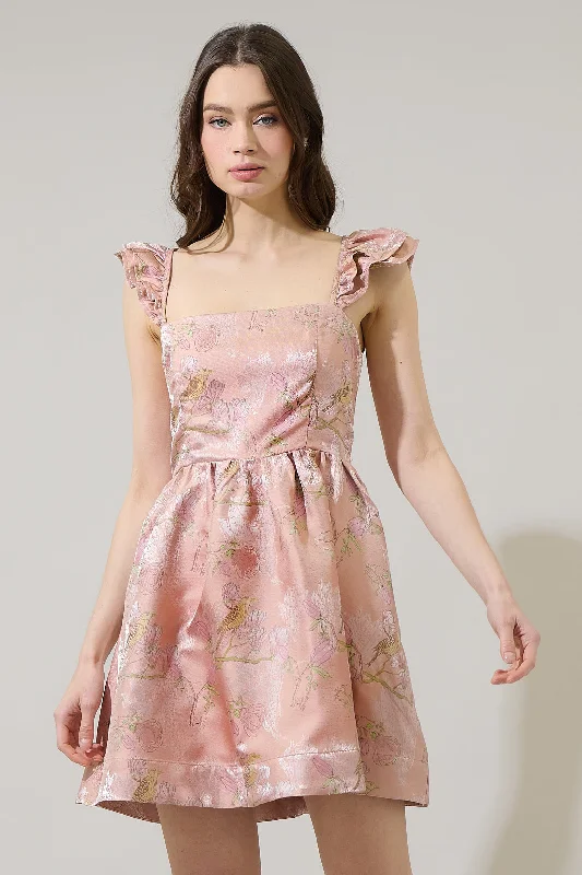Mini dresses with embroidered details for a unique touch Romie Floral Jacquard Ruffle Mini Dress Mini dresses with embroidered details for a unique touch Romie Floral Jacquard Ruffle Mini Dress