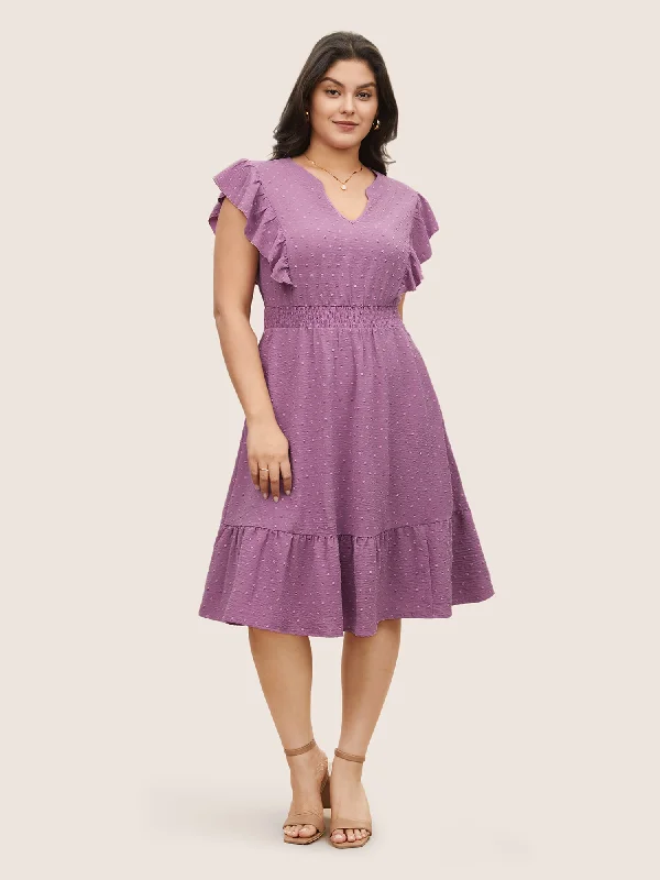 Midi dresses with printed lining for a hidden and stylish detail Solid Textured Shirred Patchwork Ruffles Dress Midi dresses with printed lining for a hidden and stylish detail Solid Textured Shirred Patchwork Ruffles Dress