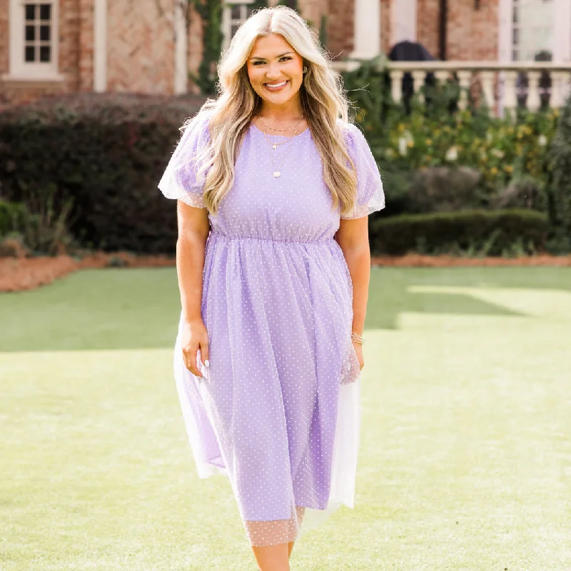 Midi dresses with ruffled bodices for a more pronounced feminine look The French Fields Dress, Lavender Midi dresses with ruffled bodices for a more pronounced feminine look The French Fields Dress, Lavender