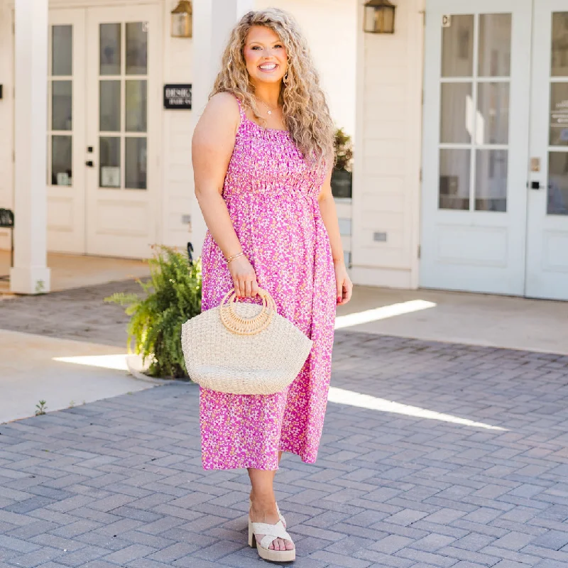 Midi dresses with V - necklines for a flattering and elongating effect Romantic Notion Dress, Pink Midi dresses with V - necklines for a flattering and elongating effect Romantic Notion Dress, Pink