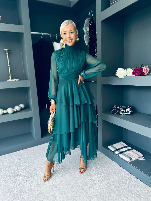 Midi dresses with wrap - around skirts for a customizable fit Remi Layered Occasion Midi Dress Forest Midi dresses with wrap - around skirts for a customizable fit Remi Layered Occasion Midi Dress Forest