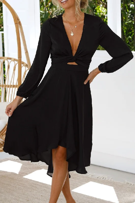 A - line midi dresses with floral prints for spring brunches Nicola Satin Tie Front Midi Dress | Black A - line midi dresses with floral prints for spring brunches Nicola Satin Tie Front Midi Dress | Black