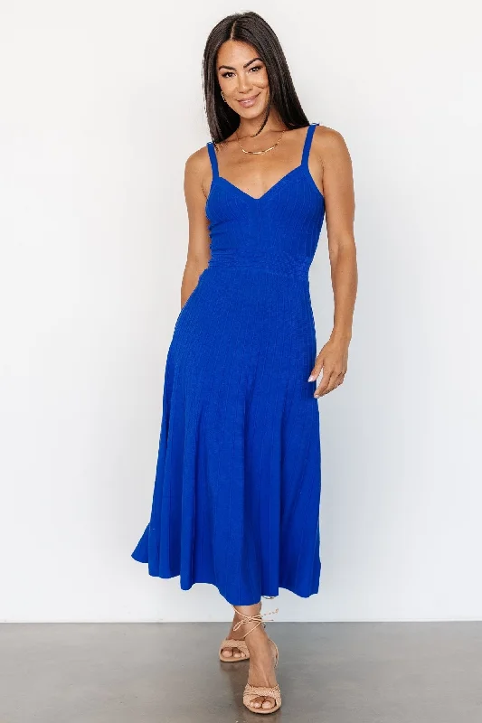 Midi dresses with button - front designs for a classic touch Tanya Knit Midi Dress | Cobalt Midi dresses with button - front designs for a classic touch Tanya Knit Midi Dress | Cobalt