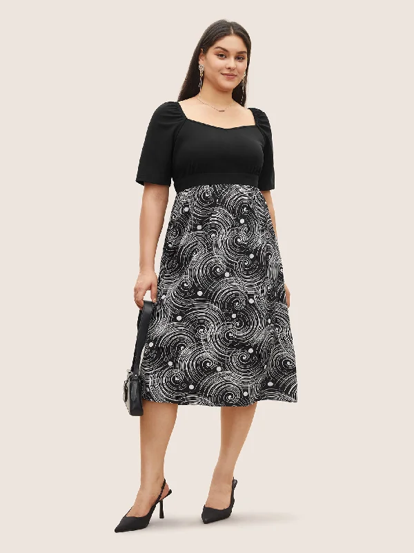 Midi dresses with abstract art prints for an artistic statement Figurative Print Patchwork Pleated Square Neck Dress Midi dresses with abstract art prints for an artistic statement Figurative Print Patchwork Pleated Square Neck Dress