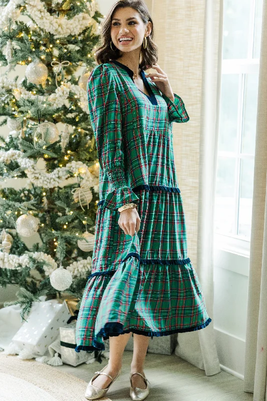 A - line midi dresses with floral prints for spring brunches What A Surprise Green Plaid Midi Dress A - line midi dresses with floral prints for spring brunches What A Surprise Green Plaid Midi Dress