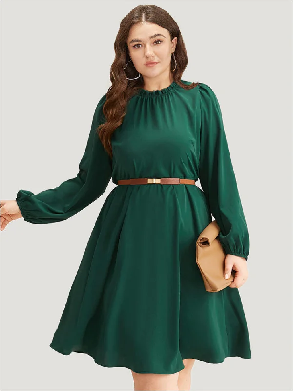 Midi dresses with pleated bodices for a classic and tailored look Anti-Wrinkle Frill Trim Elastic Cuffs Dress Midi dresses with pleated bodices for a classic and tailored look Anti-Wrinkle Frill Trim Elastic Cuffs Dress