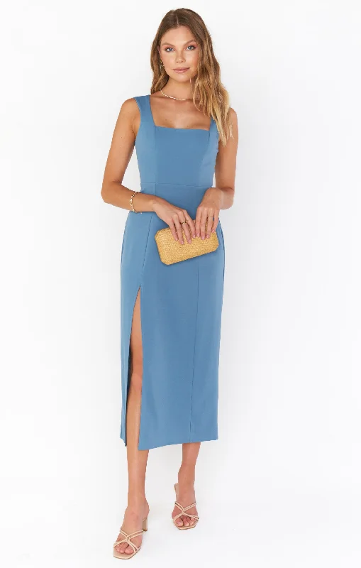 Midi dresses with cotton - blend materials for everyday comfort Eden Midi Dress ~ French Blue Stretch Midi dresses with cotton - blend materials for everyday comfort Eden Midi Dress ~ French Blue Stretch