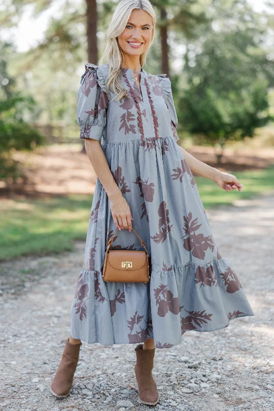 Midi dresses with off - the - shoulder necklines for a flirty look All In The Allure Slate Blue Floral Midi Dress Midi dresses with off - the - shoulder necklines for a flirty look All In The Allure Slate Blue Floral Midi Dress