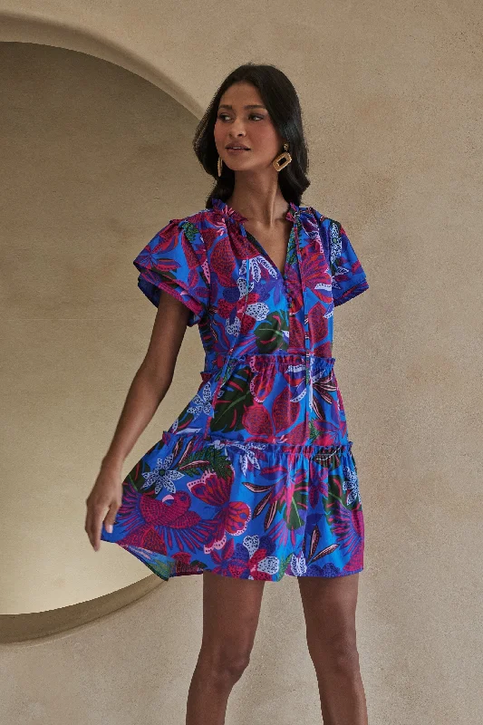 Mini dresses with polka dot patterns Mela Tropics Empire Tiered Mini Dress