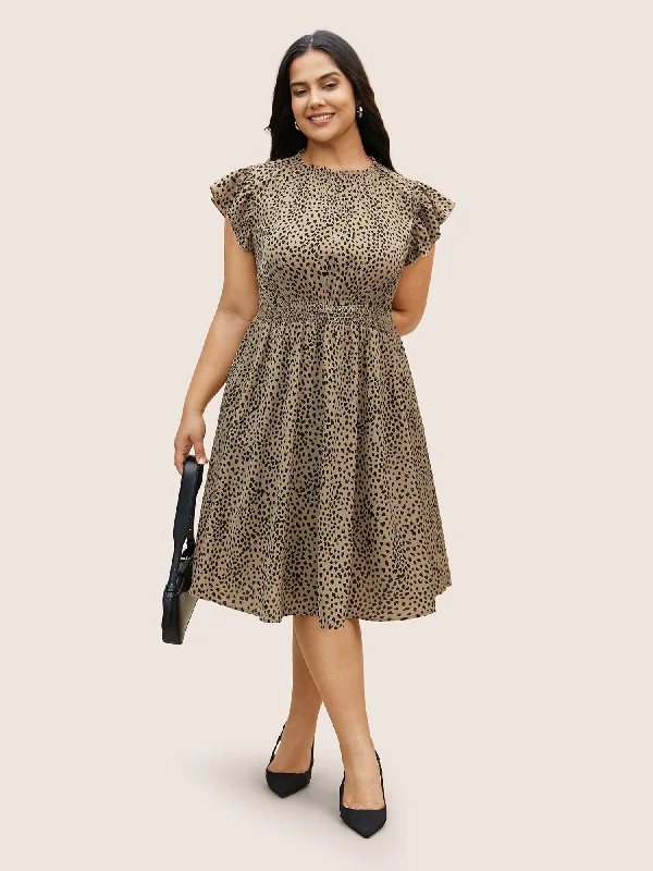 Midi dresses with sheer panels for a touch of allure Leopard Print Frill Trim Cap Sleeve Dress Midi dresses with sheer panels for a touch of allure Leopard Print Frill Trim Cap Sleeve Dress