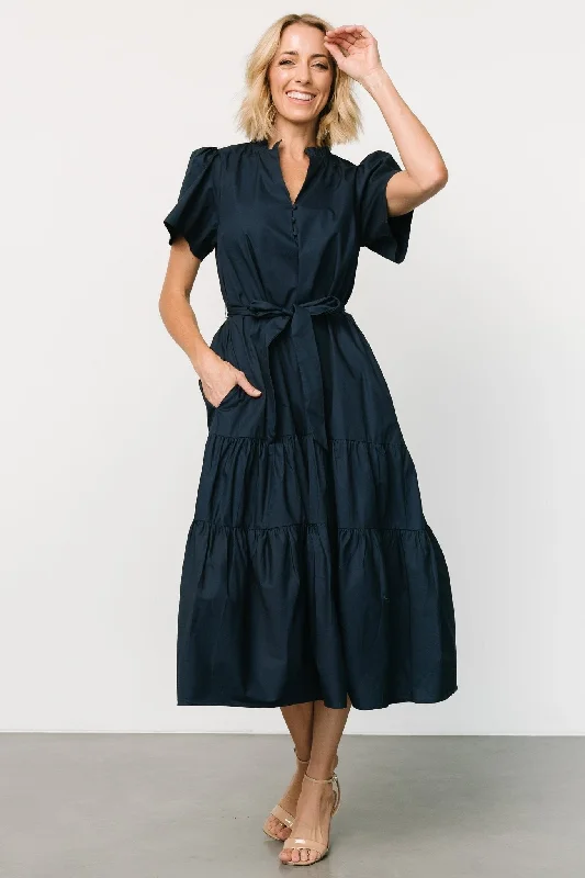 Midi dresses with denim fabric for a casual yet stylish day out Providence Poplin Dress | Navy Midi dresses with denim fabric for a casual yet stylish day out Providence Poplin Dress | Navy