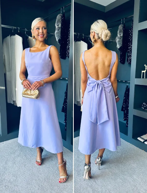 Midi dresses with button - front designs for a classic touch Antoinette Bow Detail Midi Dress Lilac Midi dresses with button - front designs for a classic touch Antoinette Bow Detail Midi Dress Lilac