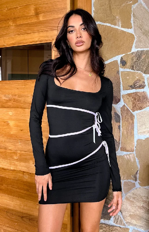 Mini dresses with pom - pom trims for a playful feel Elliette Black Bow Mini Party Dress Mini dresses with pom - pom trims for a playful feel Elliette Black Bow Mini Party Dress