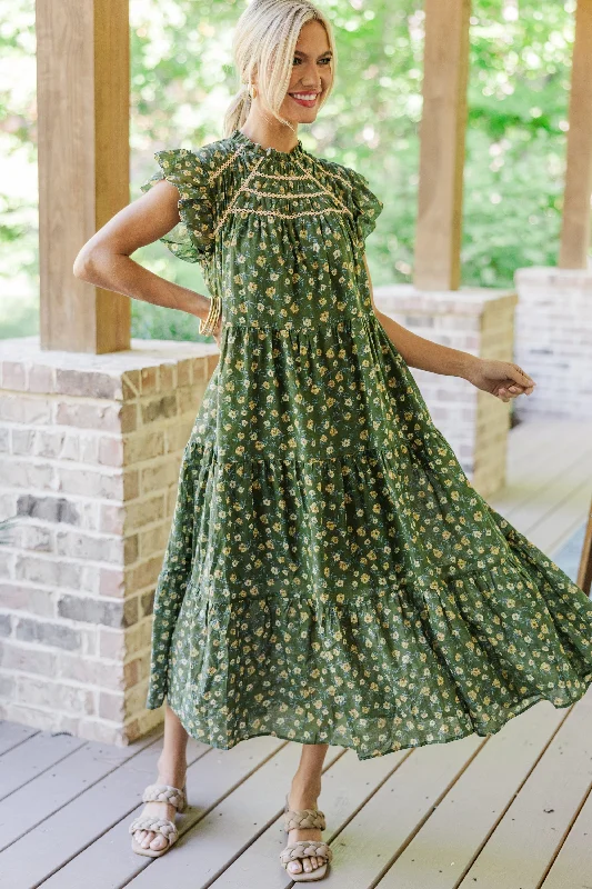 Midi dresses with abstract art prints for an artistic statement Better Than Ever Olive Green Ditsy Floral Midi Dress Midi dresses with abstract art prints for an artistic statement Better Than Ever Olive Green Ditsy Floral Midi Dress