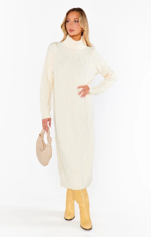 Midi dresses with patchwork patterns for a one - of - a - kind style Montreal Midi Dress ~ Cream Cable Knit