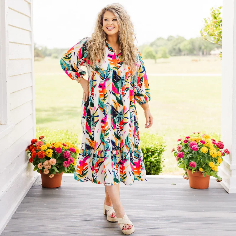 Midi dresses with pom - pom trims for a playful and festive look Enchanting Encore Midi Dress, Cream Midi dresses with pom - pom trims for a playful and festive look Enchanting Encore Midi Dress, Cream