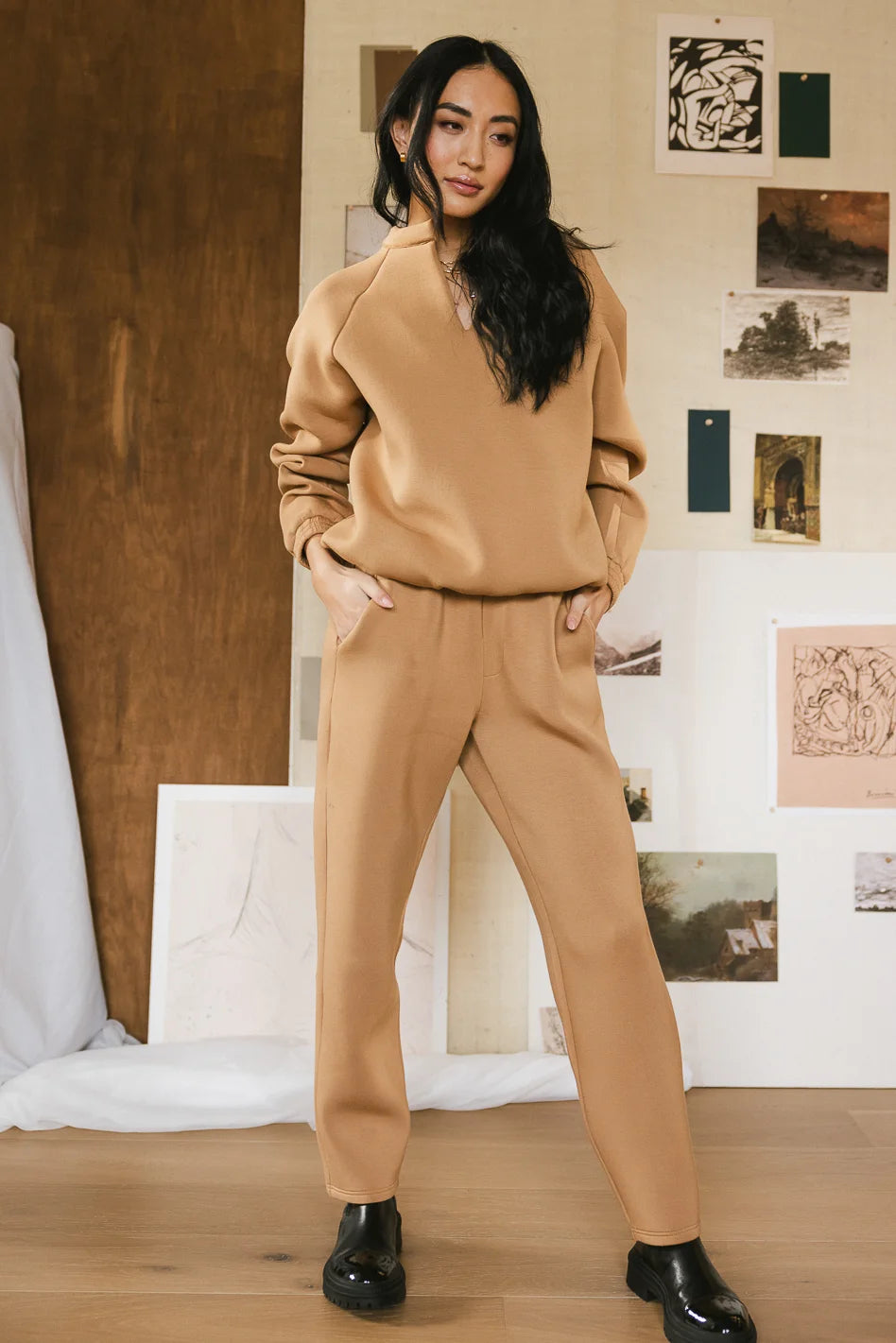 Plus Size Women's Pleated Front Dress Pants for Office WearParker Sweatpants in Camel - FINAL SALE Plus Size Women's Pleated Front Dress Pants for Office WearParker Sweatpants in Camel - FINAL SALE