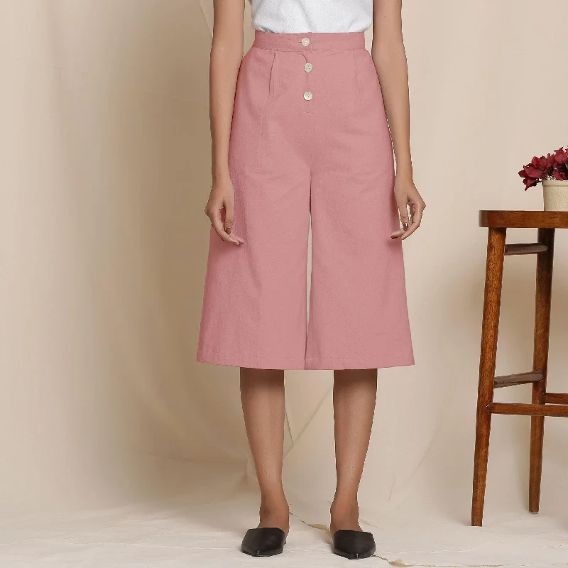Cropped Women's Corduroy Pants in Autumn ColorsSolid Pink Warm Cotton Flannel High-Rise Culottes Cropped Women's Corduroy Pants in Autumn ColorsSolid Pink Warm Cotton Flannel High-Rise Culottes