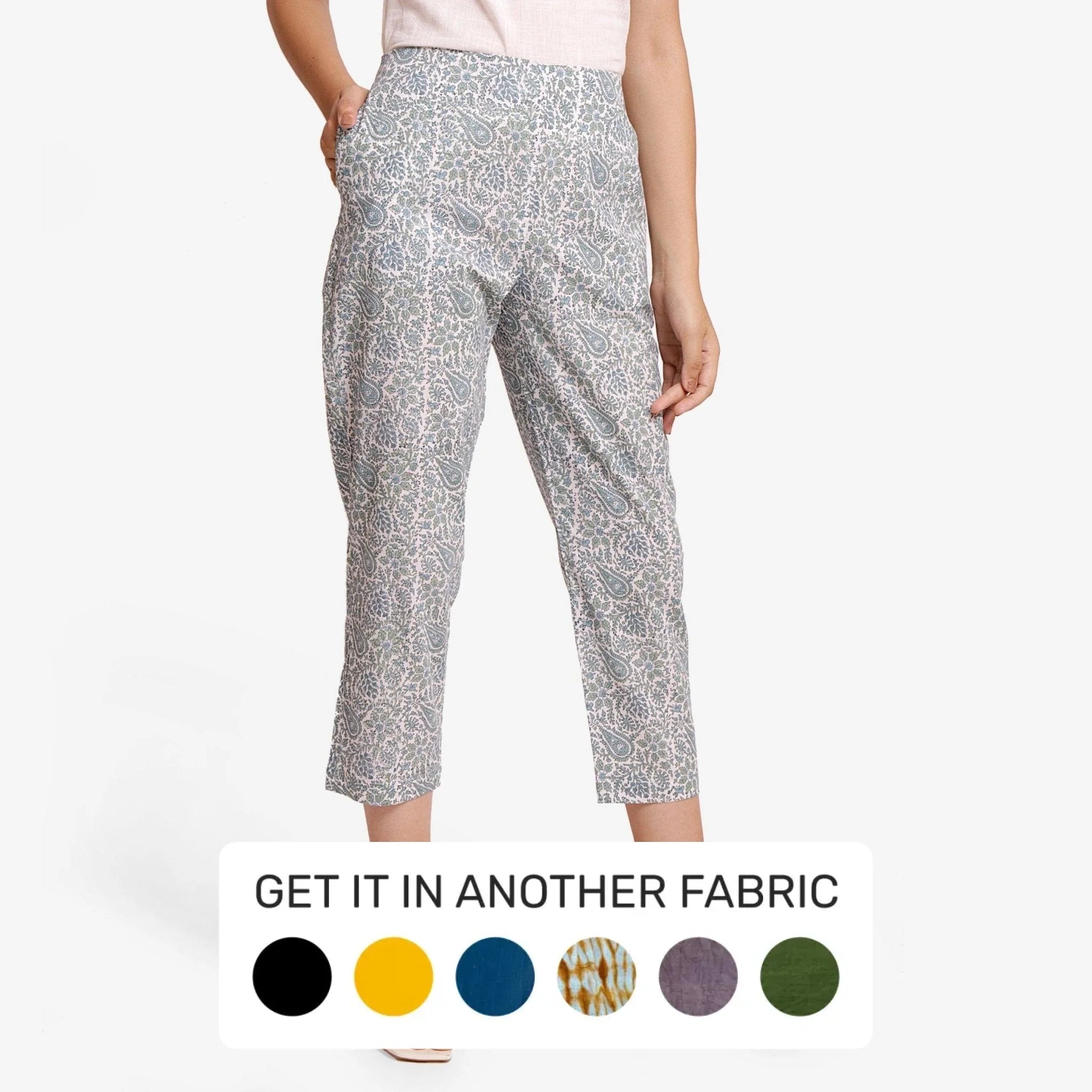 Tapered Leg Women's Wool Blend Trousers for WinterTeal Floral Block Printed Cotton Cigarette Pant Tapered Leg Women's Wool Blend Trousers for WinterTeal Floral Block Printed Cotton Cigarette Pant