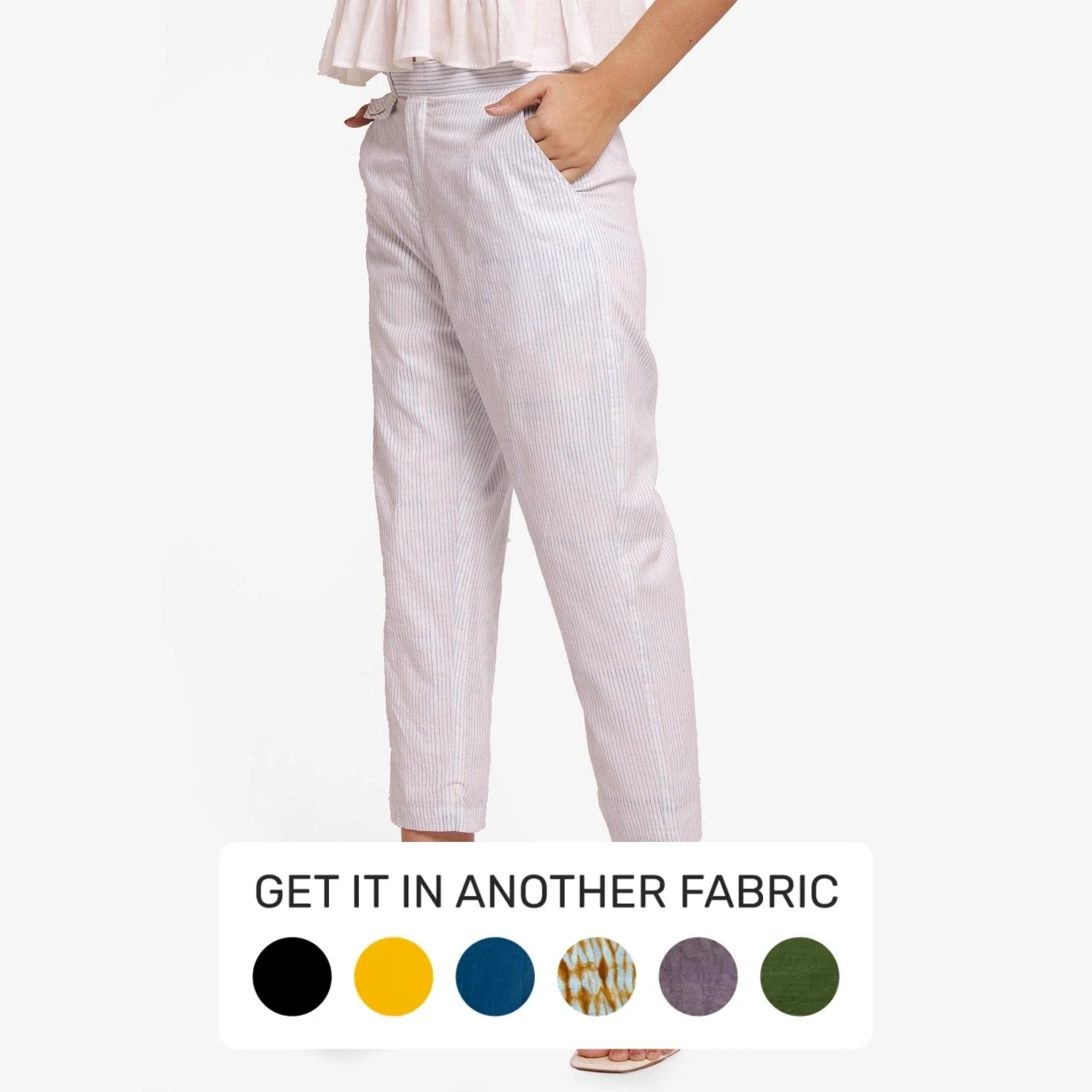 Plus Size Women's Cargo Pants with Multiple Pockets for HikingWhite Striped Block Printed Cotton Tapered Pant Plus Size Women's Cargo Pants with Multiple Pockets for HikingWhite Striped Block Printed Cotton Tapered Pant
