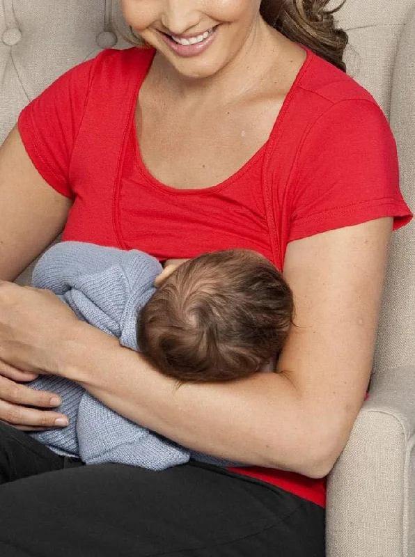 nursing bra for working momsBasic Breastfeeding Short Sleeve Tee - Candy Red