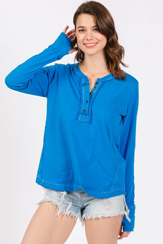 anti - bacteria women nursing braBlue Long Sleeve Exposed Seam Top