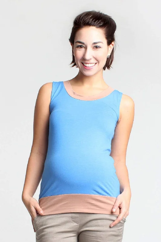 maternity and nursing combined women nursing braCasey Sleeveless Contrast Bamboo Maternity Top Blue maternity and nursing combined women nursing braCasey Sleeveless Contrast Bamboo Maternity Top Blue