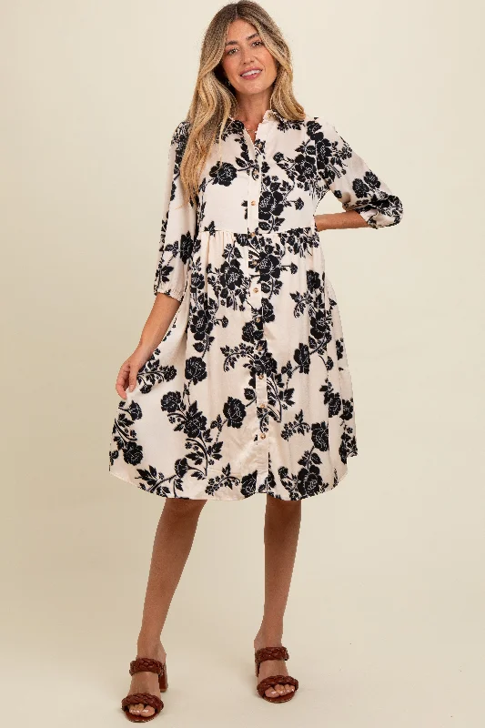 convertible women nursing bra with different stylesCream Floral Button Down Collared Maternity Dress