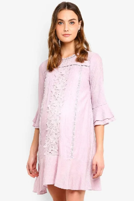 new mom's first women nursing braFlounce Long Sleeves Chandra Nursing Dress Pink