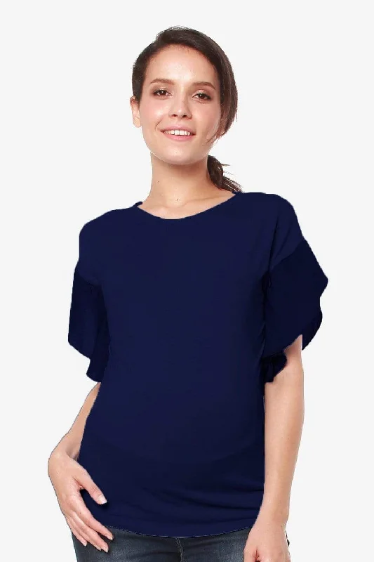 luxury brand women nursing braFlutter Sleeves Caela Nursing Top Navy