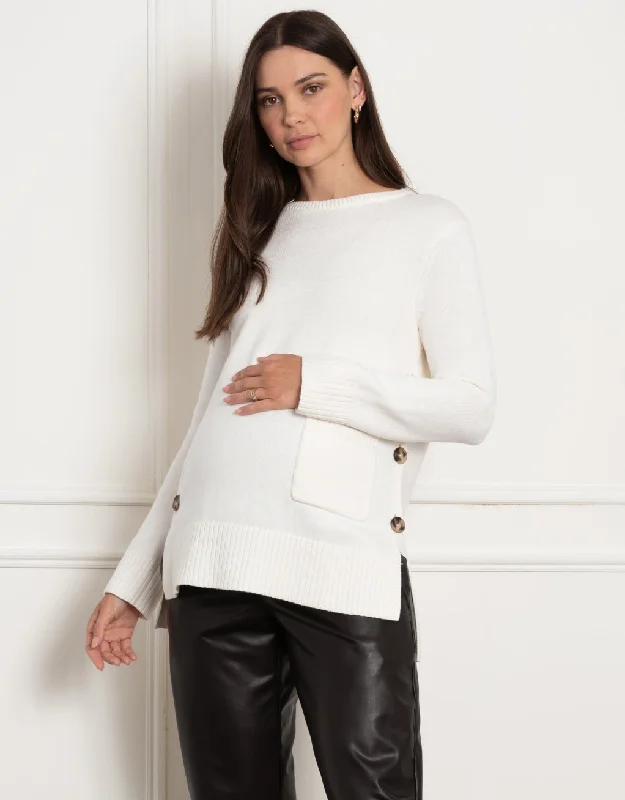 travel friendly women nursing braCrew Neck Sweater w/ Button Sides
