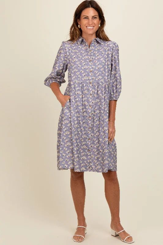 sleep - friendly easy - access women nursing braLavender Floral Button Front 3/4 Sleeve Dress sleep - friendly easy - access women nursing braLavender Floral Button Front 3/4 Sleeve Dress
