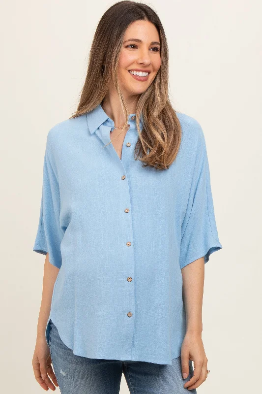 eco - friendly material women nursing braLight Blue Linen Dolman Half Sleeve Button Down Maternity Top eco - friendly material women nursing braLight Blue Linen Dolman Half Sleeve Button Down Maternity Top