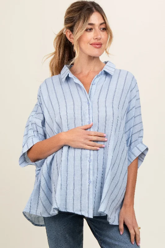 eco - friendly material women nursing braLight Blue Striped Collared Oversized Maternity Top eco - friendly material women nursing braLight Blue Striped Collared Oversized Maternity Top