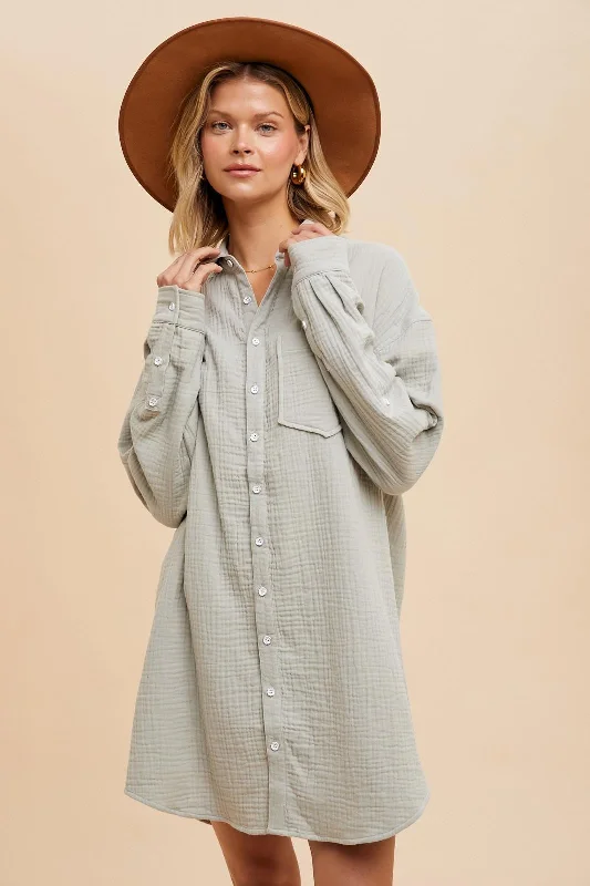 hands free convertible women nursing braLight Olive Rolled Cuff Button Down Dress