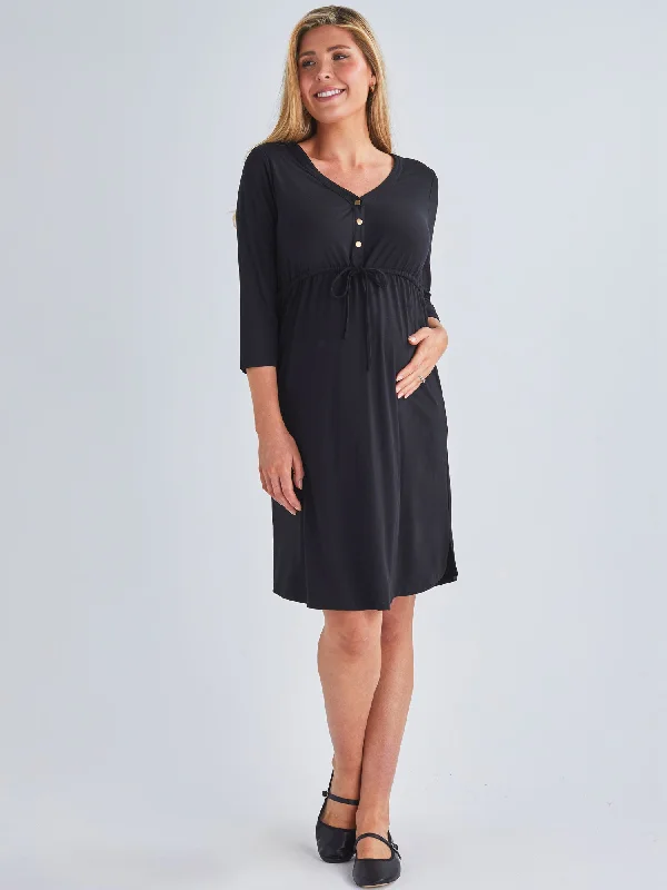 affordable women nursing braMaternity & Nursing Button Drawstring Dress in Black